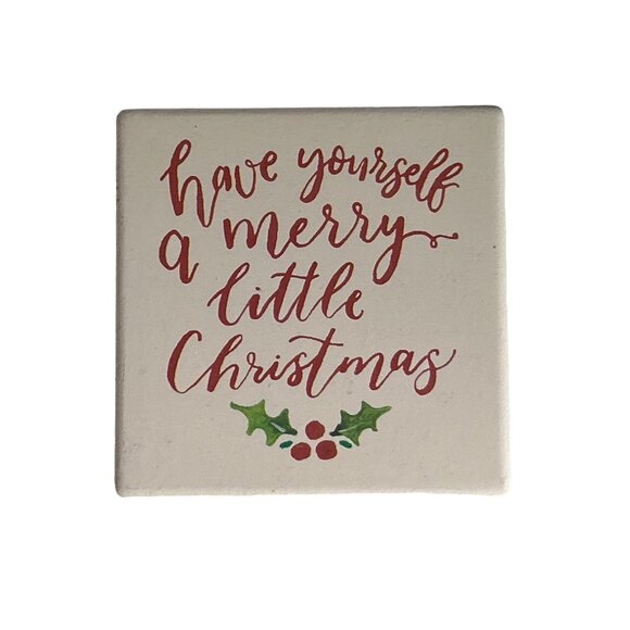 Christmas Holiday Ceramic Coaster Set With Festive Quotes & Holder - Picture 4 of 8